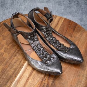 Sigerson Morrison Size 6 Grey Studded T-Strap Ballerina Flats Size 6 EUC